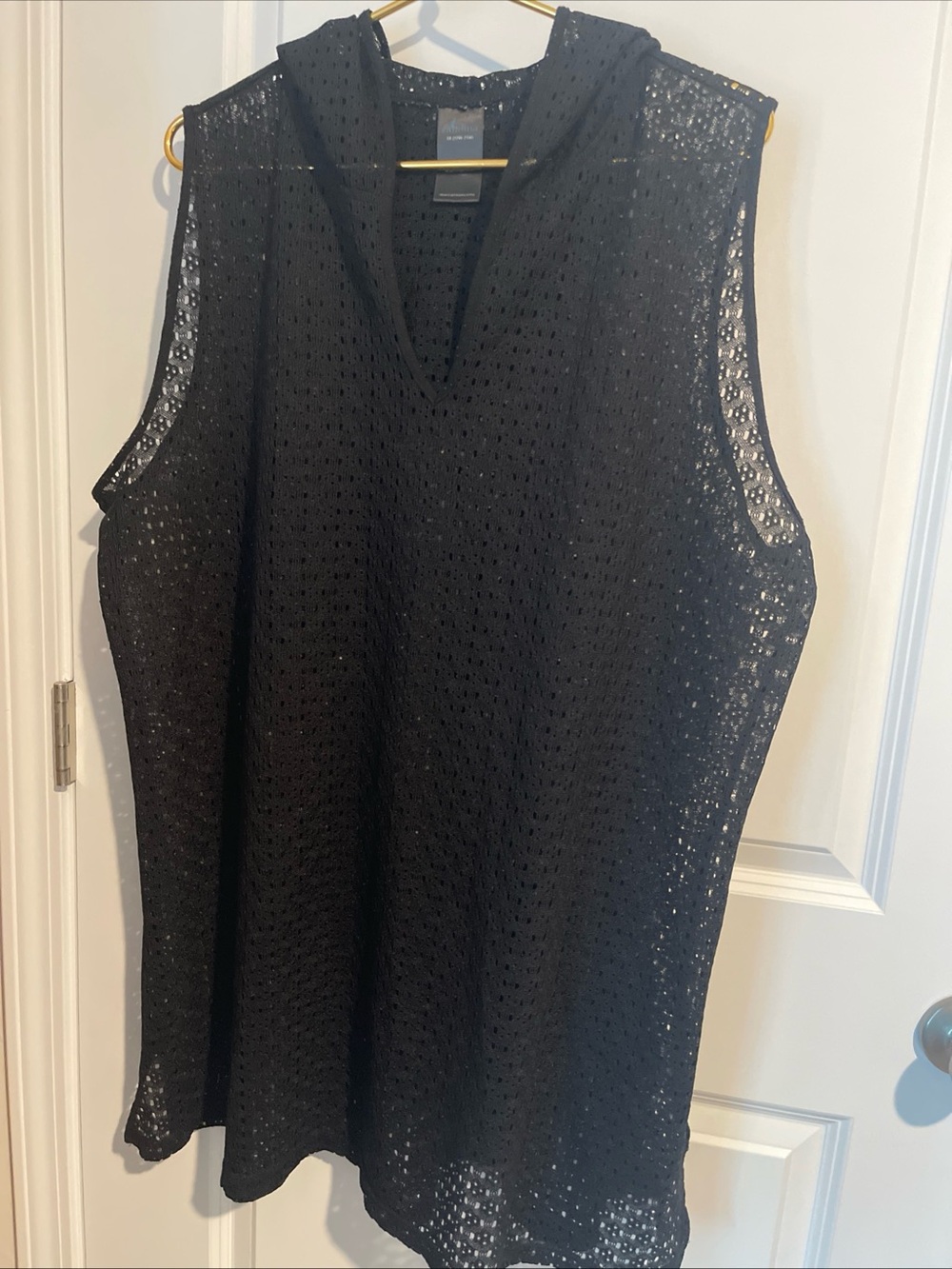 Black Hooded Swim Cover-Up Tank 3XL Sleeveless Mesh 28P-P36Shoulder-Hem